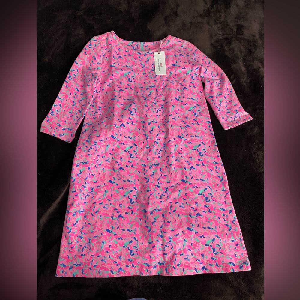 Vineyard Vines Whale Swirl Shift Dress Malibu Pink Aqua Blue Girls Sz L (14)